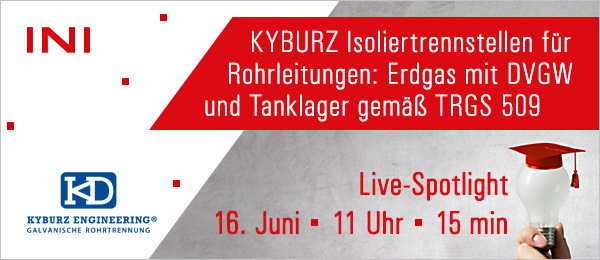 Spotlight: KYURZ Isoliertrennstellen für Rohrleitungen: Erdgas mit DVGW und Tanklager gemäß TRGS 509 Kyburz Isoliertrennstellen für Rohrleitungen: Erdgas mit DVGW und Tanklager gemäß TRGS 509